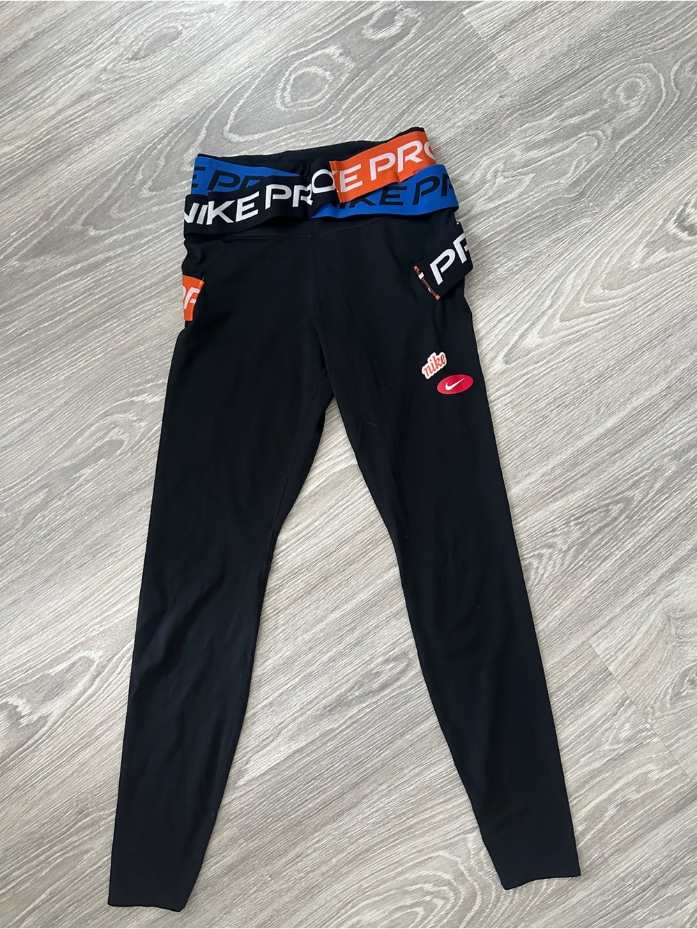 Nike Pro womens Black Compression Leggings with Multi-Color Waistband
